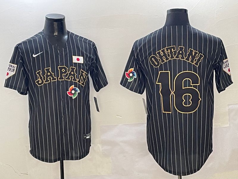 Men 2025 World Cub Japan #16 Ohtani Black Stripe Nike MLB Jersey style 4->boston red sox->MLB Jersey